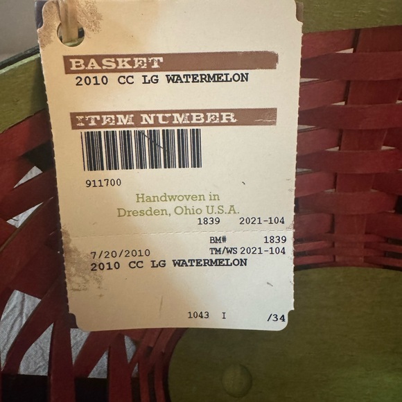 Handcrafted Retired Longaberger Watermelon Woven Basket - Picture 6 of 10